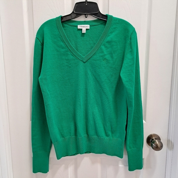 Calvin Klein Jeans V-Neck Sweater Women's Small Green Colorful Knit Top NWT - Picture 11 of 12